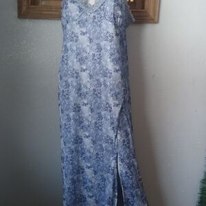 Floral Blue Maxi Slip Dress, Plus Size 18/20 Cottage Fairy Y2K Summer Babydoll